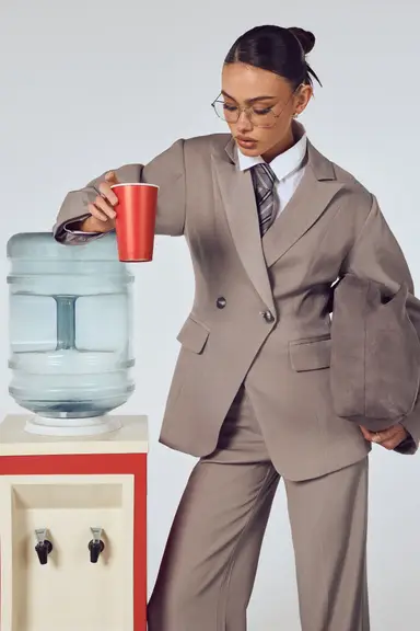 Woven Tailored Barrel Sleeve Wrap Blazer