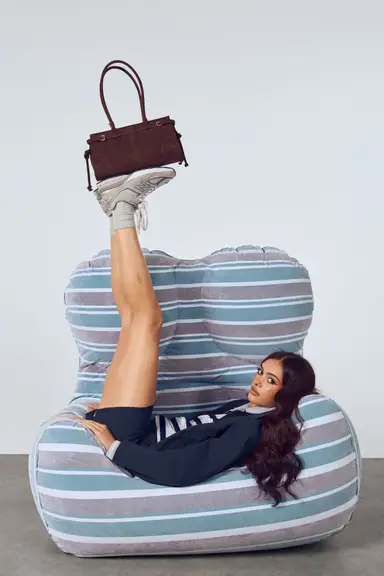 Faux Suede Buckle Trim Baguette Shoulder Bag